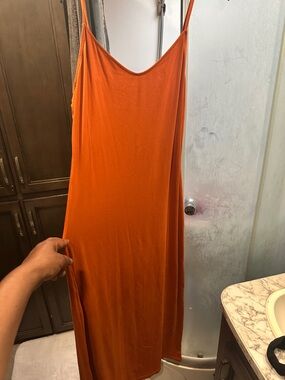Absolutely Orange Maxi Slip Dress with Spaghetti Straps